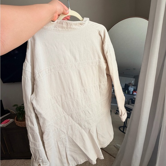 Relaxed Cream Button-Neck Women’s Mini Dress - Picture 2 of 4